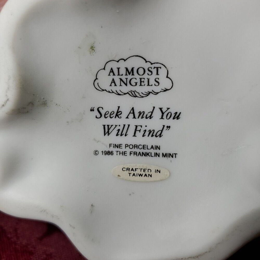 1986 Franklin Mint Almost Angels Seek And You Will Find Porcelain Angel Turtle - Picture 6 of 6